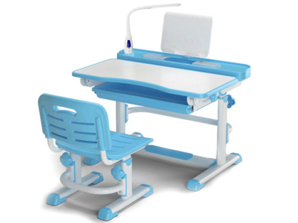 Комплект Стол и стул + лампа, цвет белый/голубой